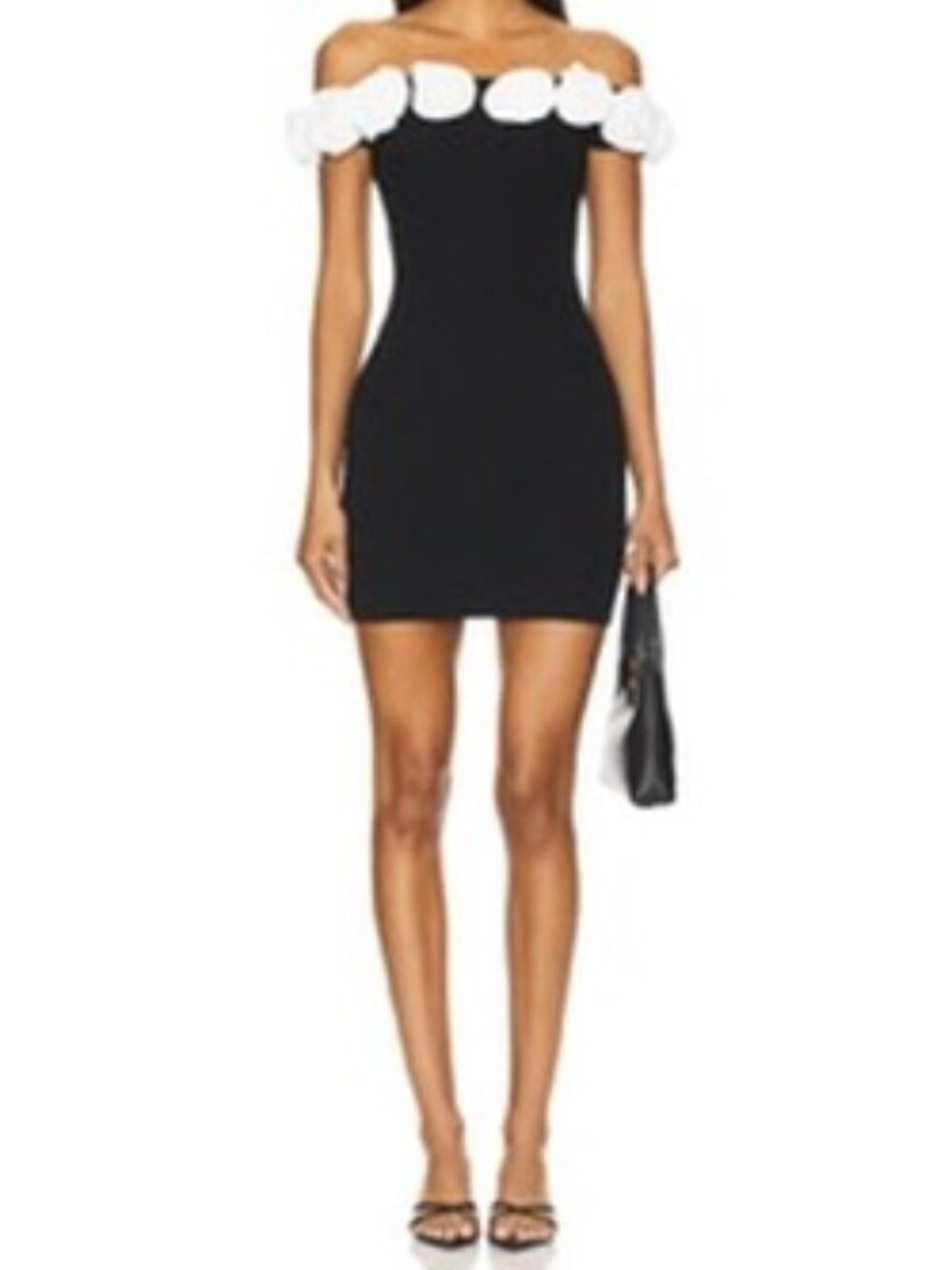 Title: Majorelle Hallie Off Shoulder Black Mini Dress Floral Trim XS with tag